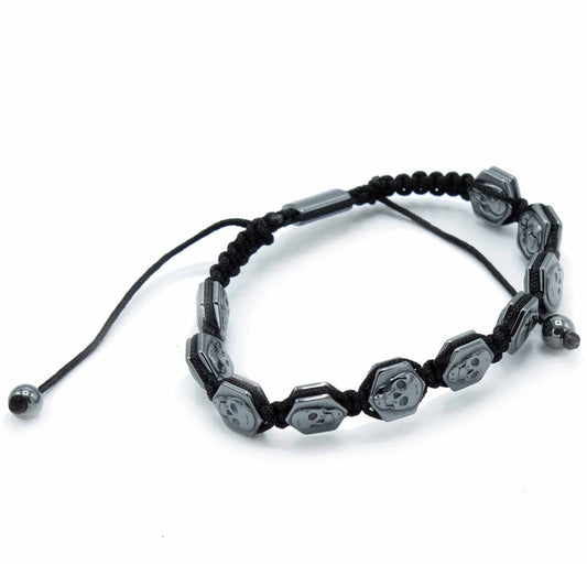 Mágneses hematit Shamballa karkötő – hatszögletű koponyák