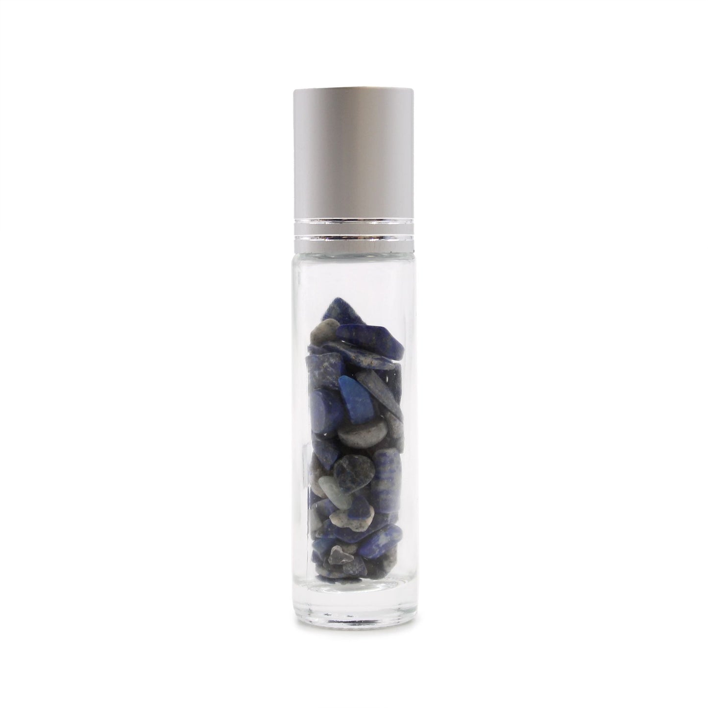 Drágakő illóolaj roll-on üveg – Szodalit – Ezüst kupak + drágakő roll-on hegy 5 ml-es üveghez – Szodalit