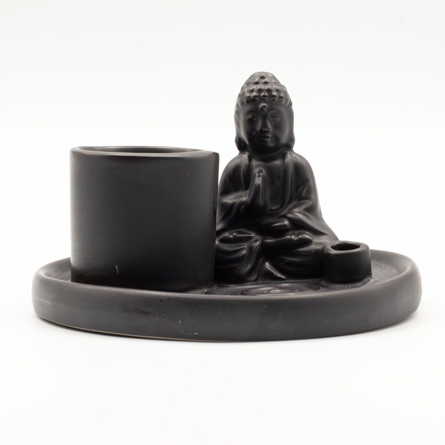 Többcélú Buddha füstölőtartó tálca - Kerámia matt fekete