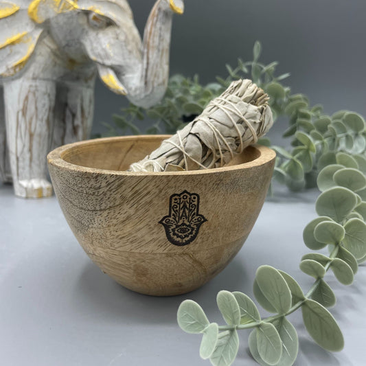 Fa füstölő- és rituális áldozati tál – Hamsa – 12x7cm
