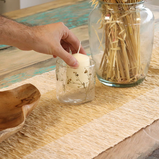 Natúr virágos üveg - Egyenes gyertyatartó - Margarita - (8x8cm)