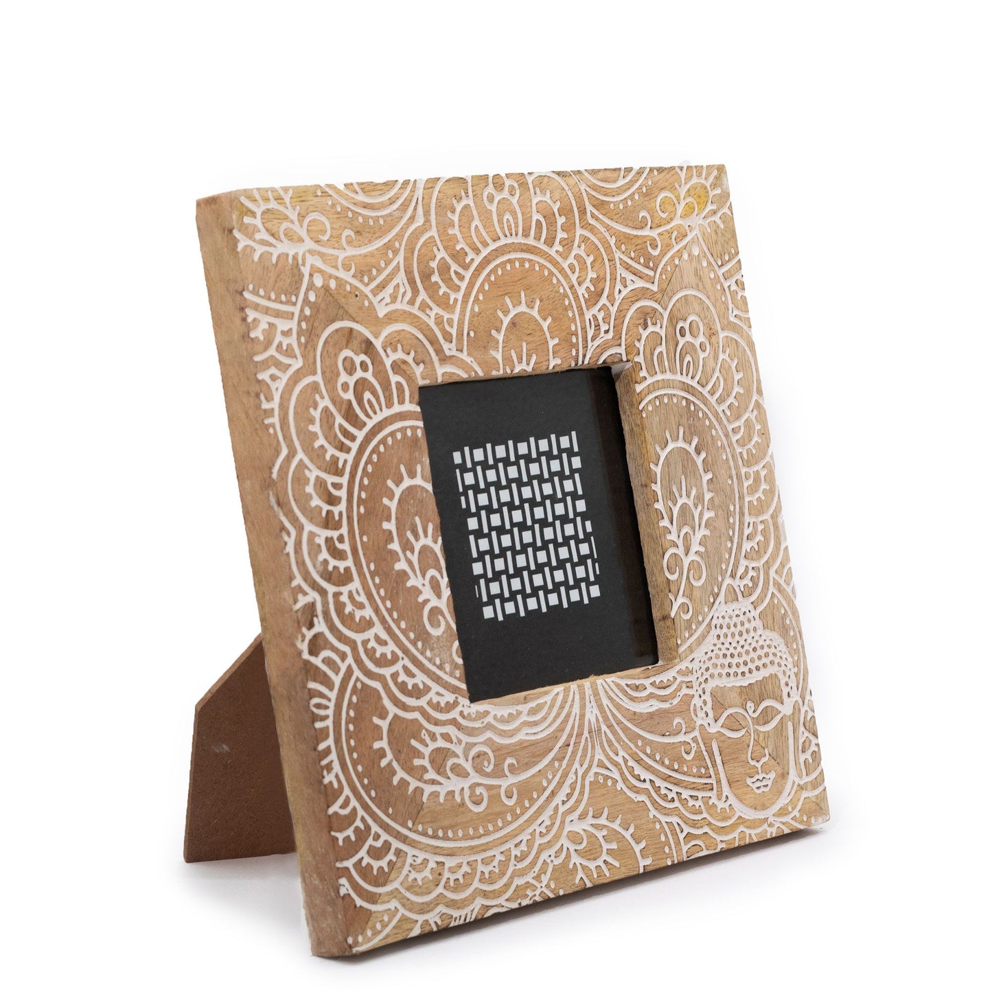 Mangófa képkeret (10x15 cm-es fotóhoz) 20x20x2 cm - Buddha - Fehér