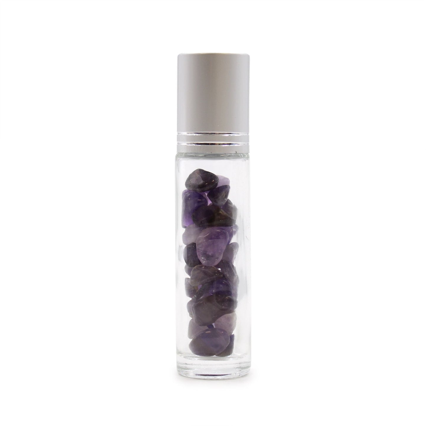 Gemstone Essential Oil Roller Bottle - Amethyst - Silver Cap + Gemstone Roller Tip for 5ml Bottle - Amethyst