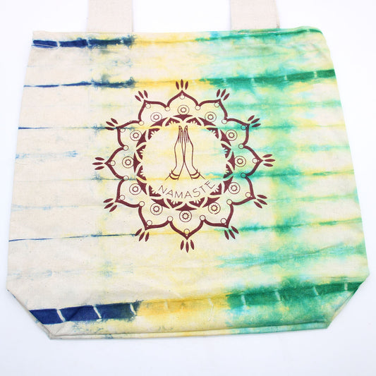 Batikolt pamut táska (6 oz) - 38x42x12 cm - Namaste kezek - Többszínű - Natúr fül