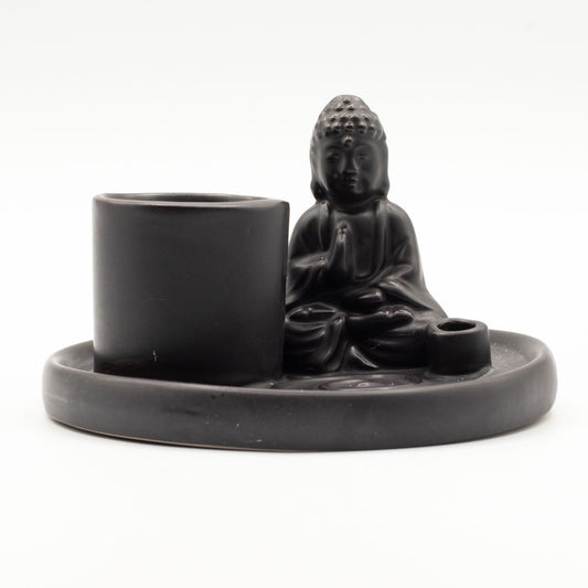 Többcélú Buddha füstölőtartó tálca - Kerámia matt fekete