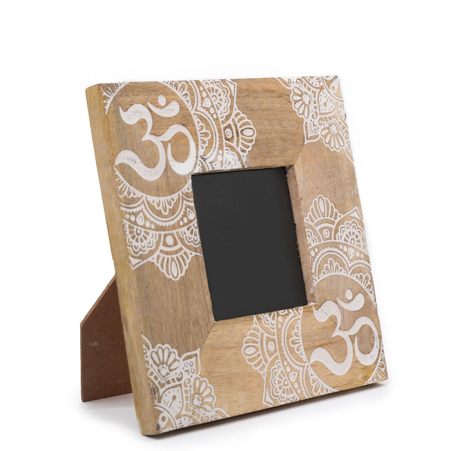 Kisméretű mangófa képkeret (10x15 cm-hez) 20x20x2 cm – Mandala – Fehér
