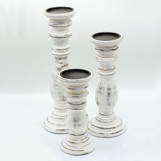 Klasszikus Gyertyatartó - Fehérre meszelt - 37x10cm - Nagy