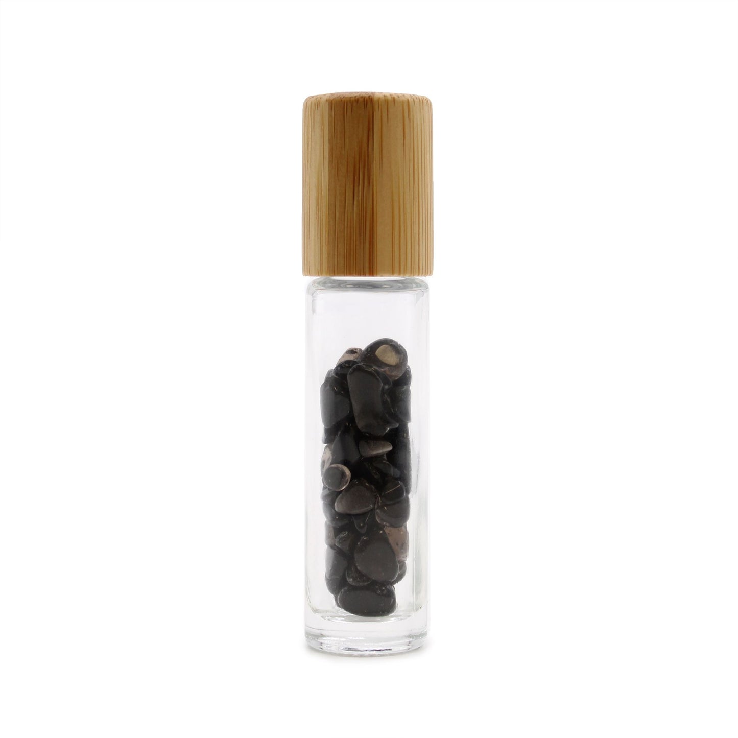 Gemstone Essential Oil Roller Bottle - Black Tourmaline - Wooden Cap + Gemstone Roller Tip for 5ml Bottle - Black Tourmaline