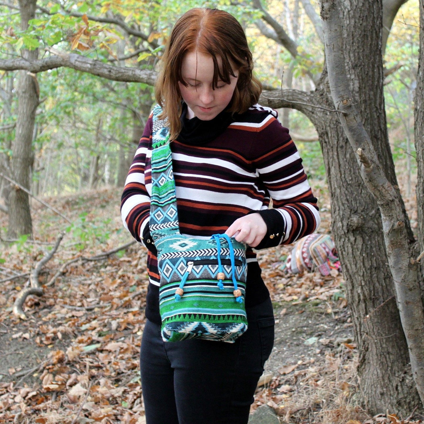 Jacquard táska – türkizkék sling bag