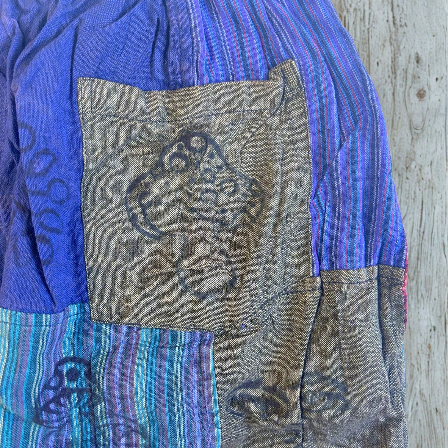 Nomad Sari Mushroom Pants - Block Print Designs - Purple Tones