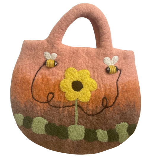 Napraforgó és méhek nemezelt táska - 35x27cm