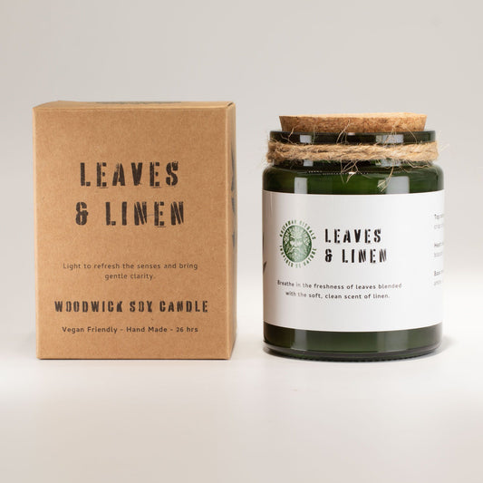 Greenman Woodwick Szójaviasz Gyertya - Levelek és Len