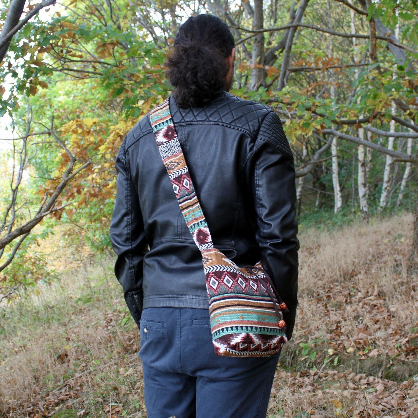 Jacquard táska - Csokoládé sling táska