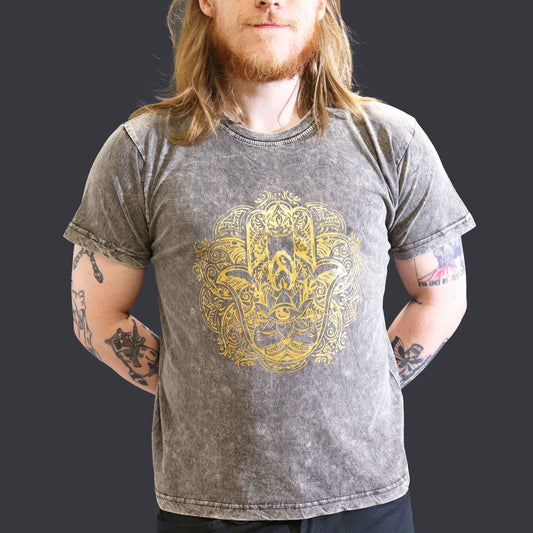 Nomad Sari Stonewashed pamut póló – Hamsa – Sötétszürke – L-es