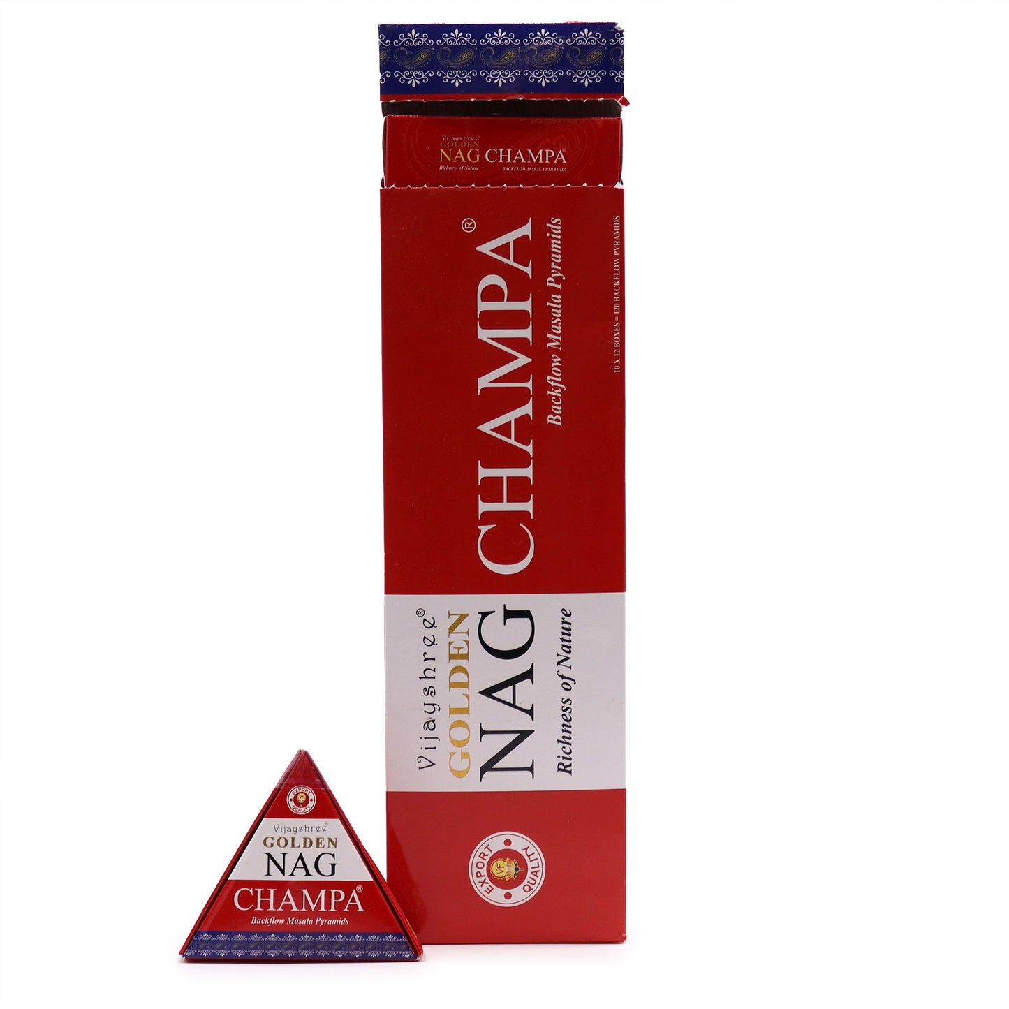 42g Jumbo Golden Nag - Champa visszafolyós füstölő kúp