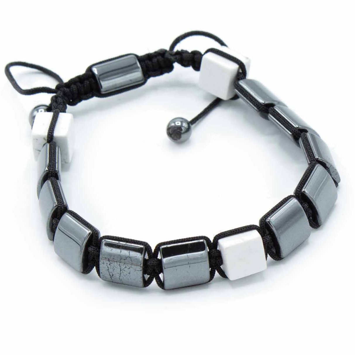 Mágneses hematit Shamballa karkötő - Fehér jáspis kockák