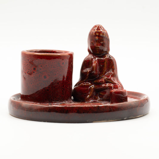 Többcélú Buddha füstölőtartó tálca – kerámia, lágypiros
