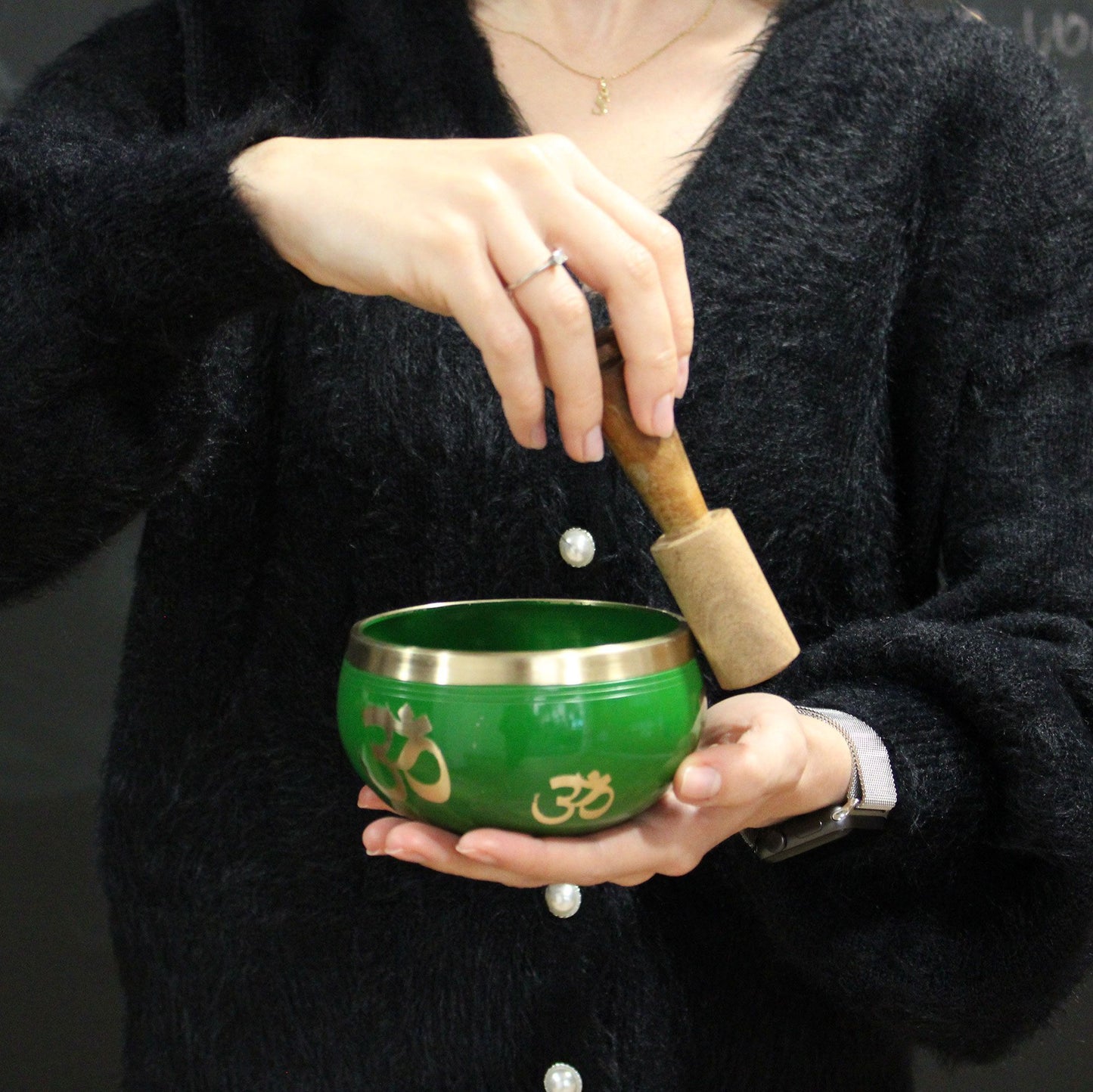 Jógamozdulatok éneklő tál készlet - fehér/kék, 10,7 cm