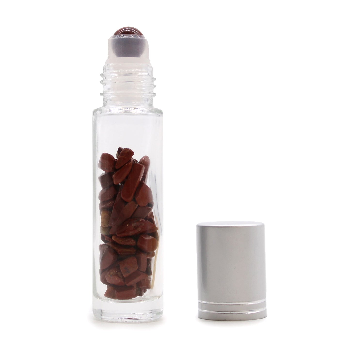 Gemstone Essential Oil Roller Bottle - Red Jasper - Silver Cap + Gemstone Roller Tip for 5ml Bottle - Red Jasper