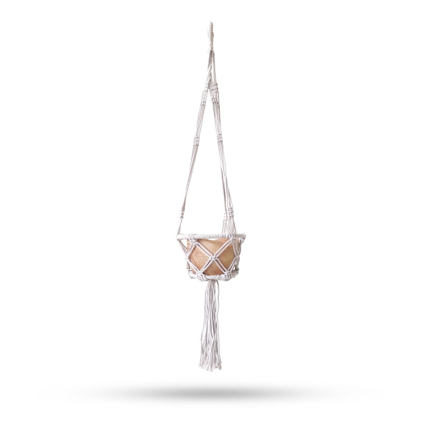 Makramé karikás kaspótartó kicsi - Natúr - 16 cm-es karika