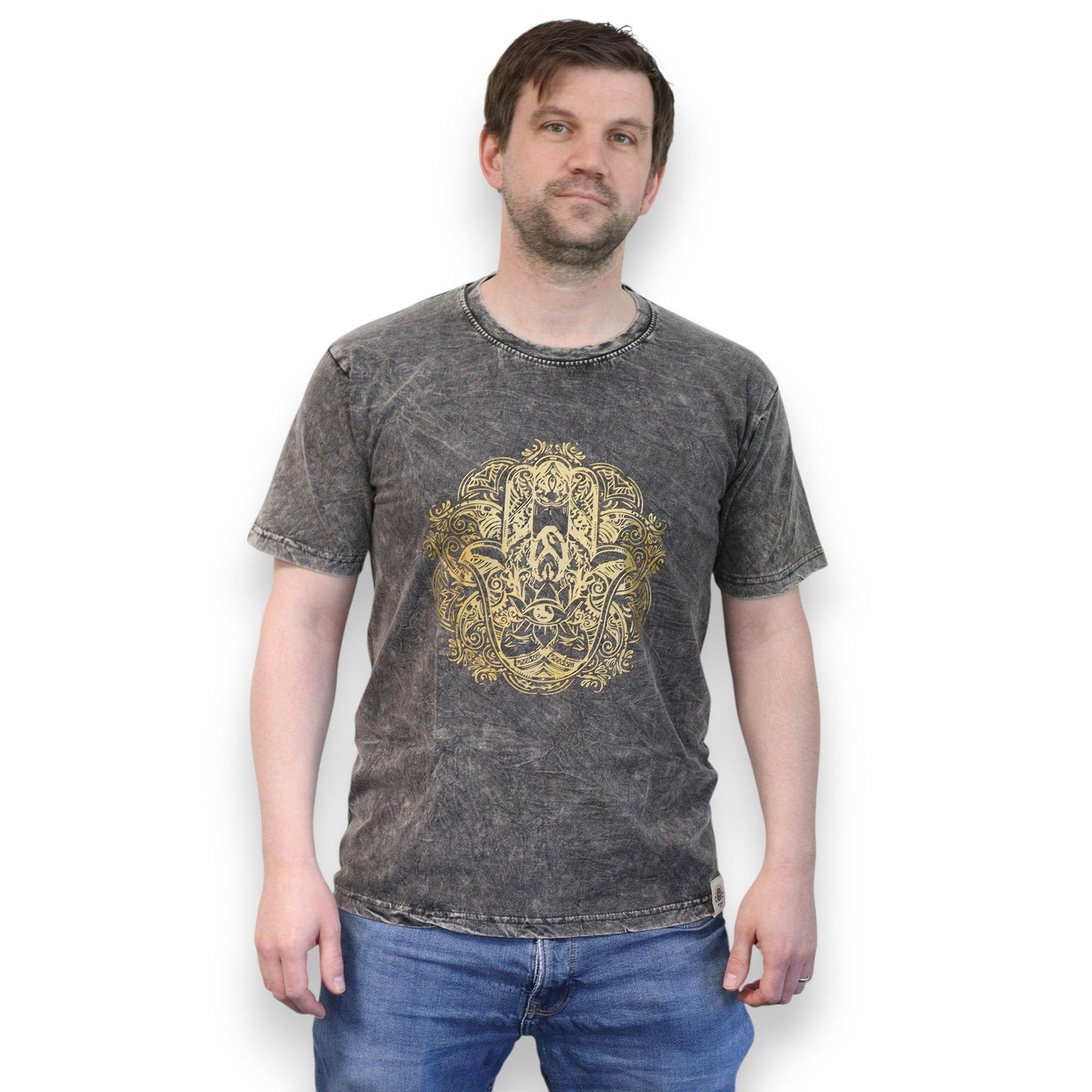 Nomad Sari Stonewashed pamut póló – Hamsa – Sötétszürke – M-es