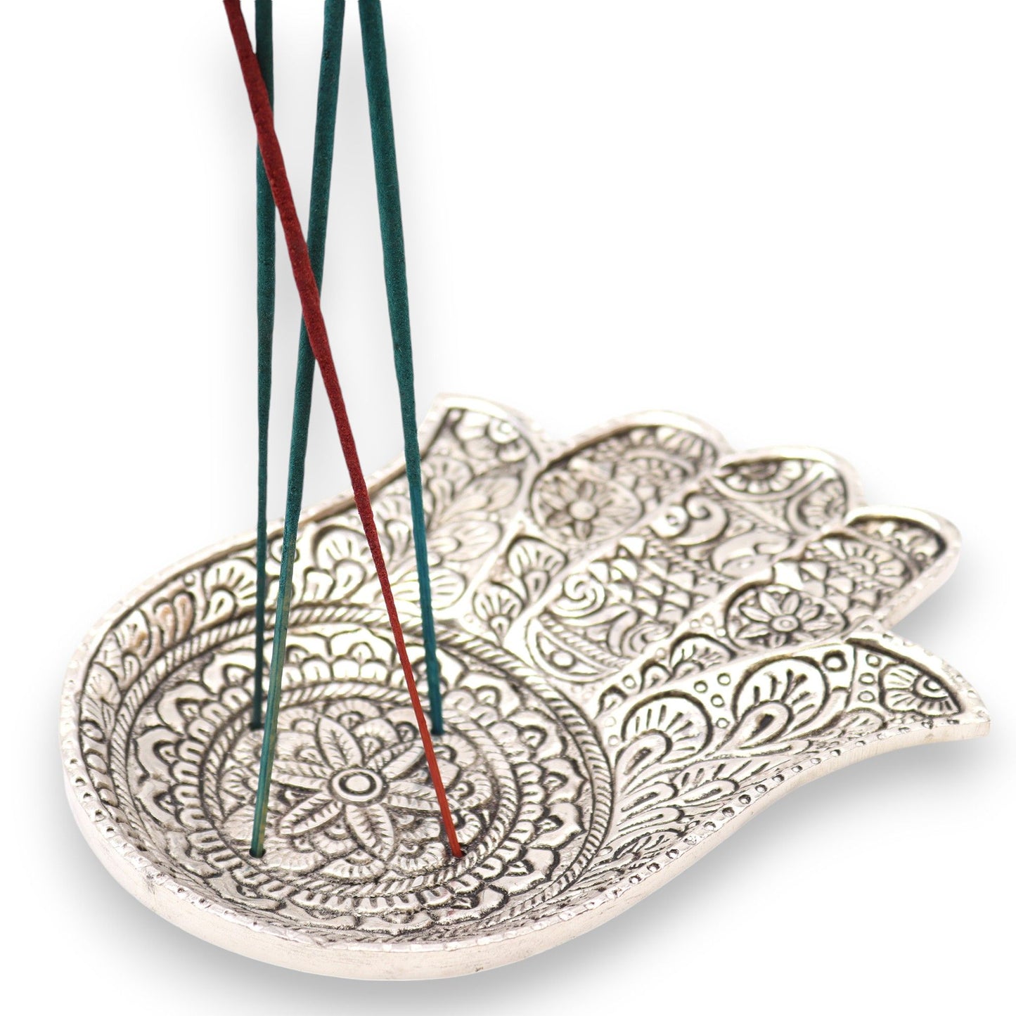 Polírozott alumínium nagyméretű hamsa füstölőtartó 18x13cm