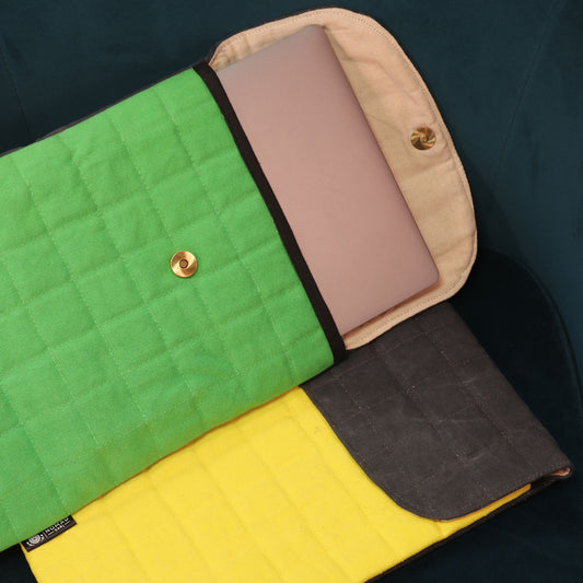 13 hüvelykes párnázott laptop tok – őrült sárga – 14 oz-os kőmosott farmer