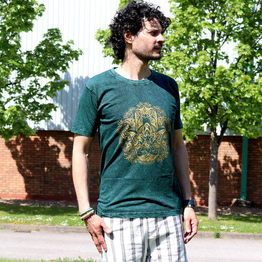 Nomad Sari kőmosott pamut póló – Hamsa – zöld – S