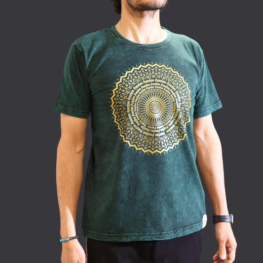 Nomad Sari Stonewashed Cotton T-Shirt - Mandala - Green