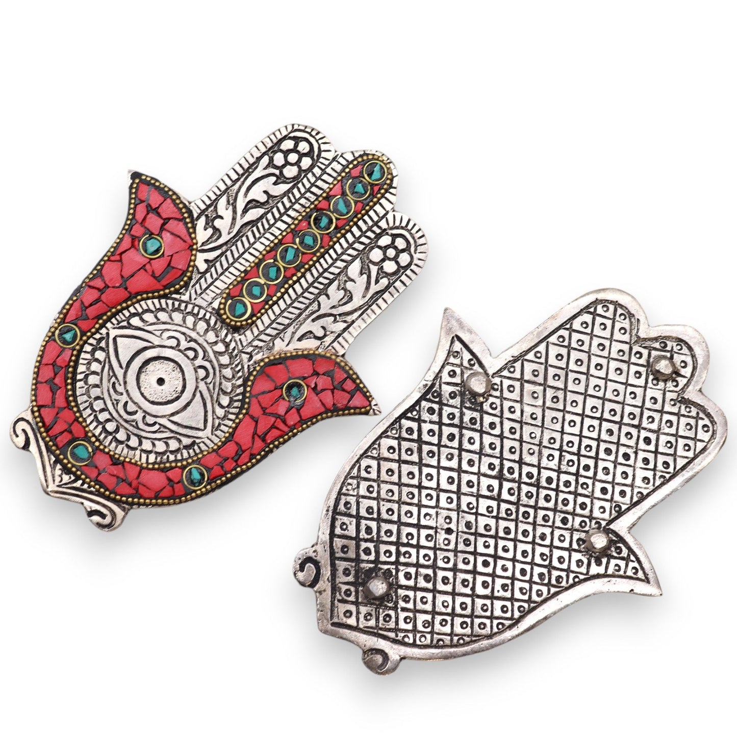 Vörös és zöld kis Hamsa füstölőtartó 13x5.5cm