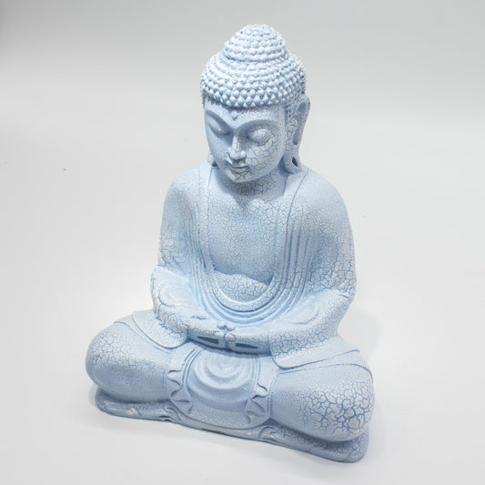 Meditációs Buddha lámpa, égkék - ovális talp