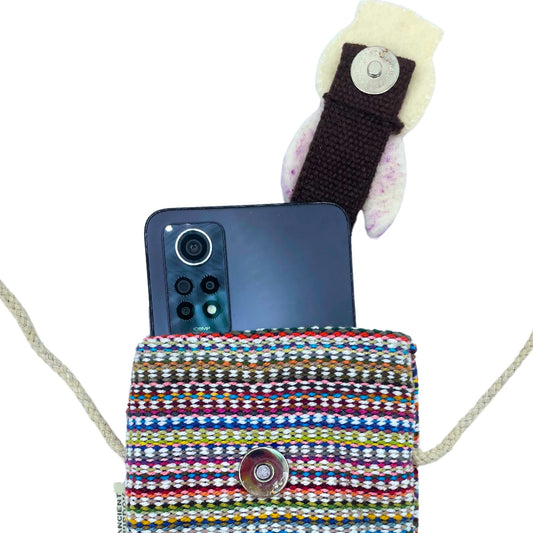 Telefon tartó táska, csíkos, rózsaszín – nyuszidekorral
