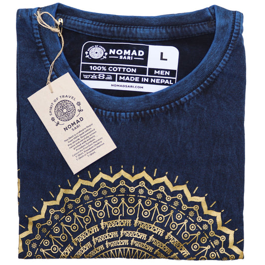 Nomad Sari Stonewashed Cotton T-Shirt - Mandala - Blue