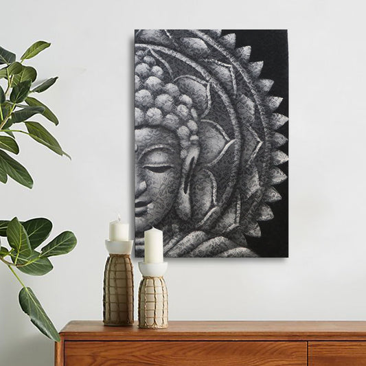 Szürke fél Buddha mandala 60x80 cm