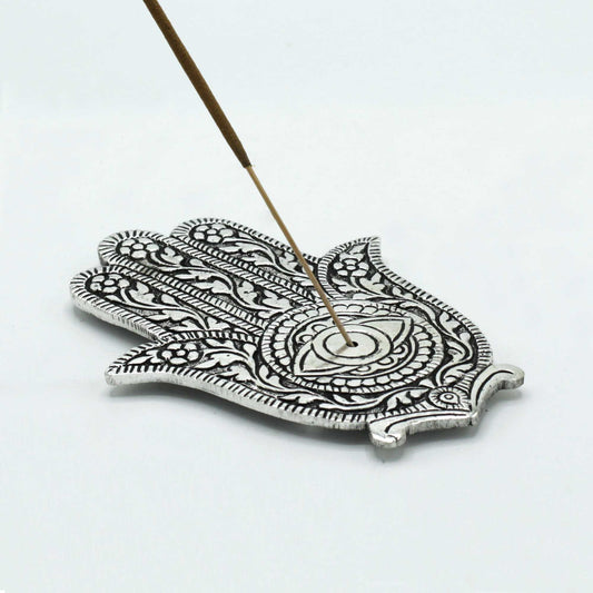 Polírozott alumínium Hamsa füstölőtartó 14 cm