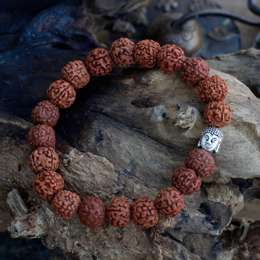 Rudraksha Buddha karkötő mala - barna