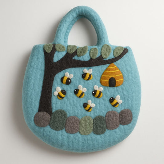 Fán és Méhkason Alapuló Nemezelt Táska - 35x27cm