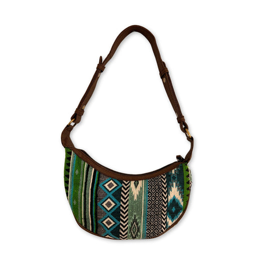 Jacquard Hobo táska - Élénkzöld árnyalatok (barna pánt)