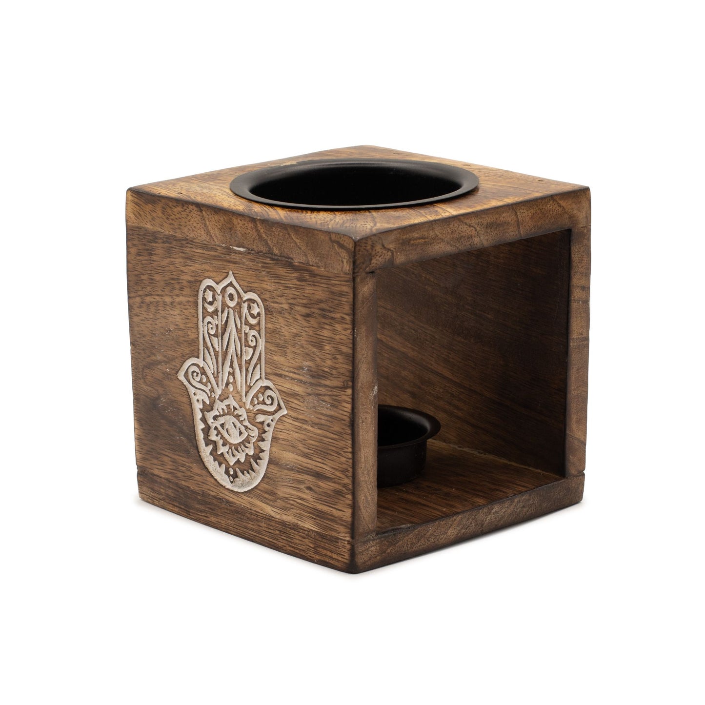 Négyzet alakú mangófa olajmécses - Hamsa