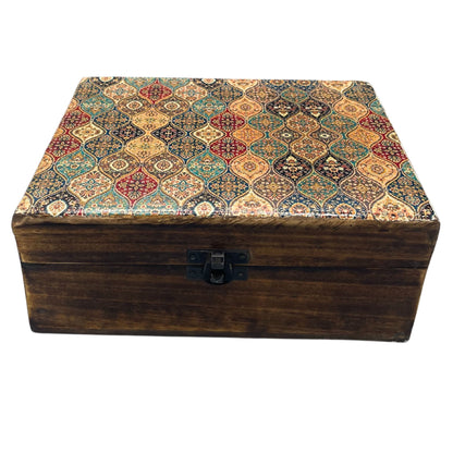 Nagy, mázas kerámia fadoboz – 20x15x7,5 cm – Hagyományos mintával