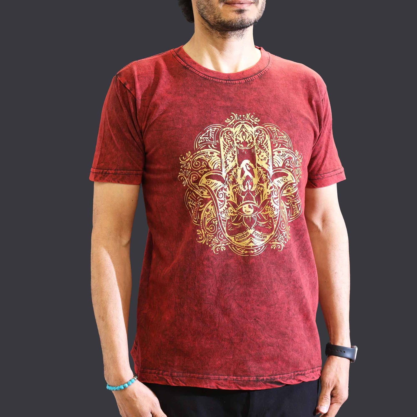 Nomad Szári Kőmosott Pamut Póló – Hamsa – Bordó – M-es