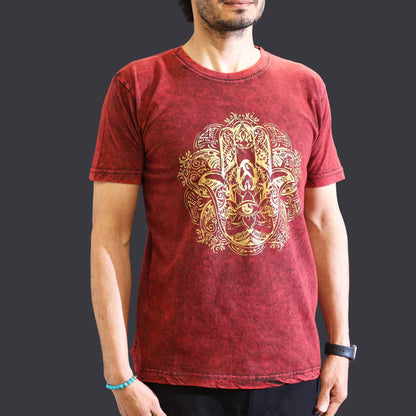 Nomad Szári Kőmosott Pamut Póló – Hamsa – Bordó – M-es