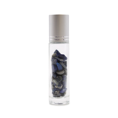 Drágakő illóolaj roll-on üveg – Szodalit – Ezüst kupak + drágakő roll-on hegy 5 ml-es üveghez – Szodalit