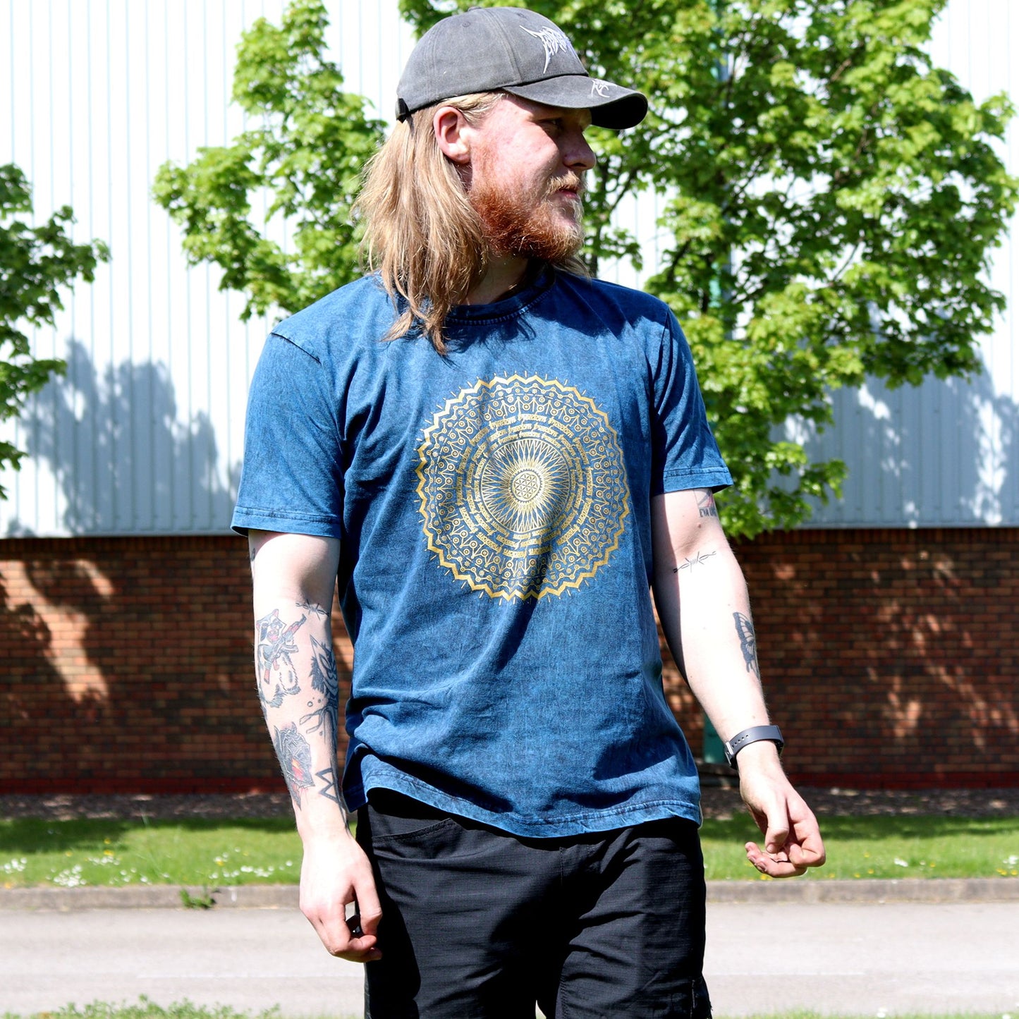 Nomad Sari Stonewashed Cotton T-Shirt - Mandala - Blue