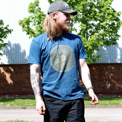 Nomad Sari Stonewashed Cotton T-Shirt - Mandala - Blue