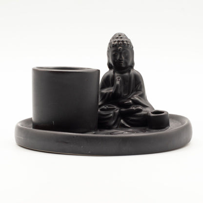 Többcélú Buddha füstölőtartó tálca - Kerámia matt fekete