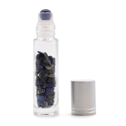 Drágakő illóolaj roll-on üveg – Szodalit – Ezüst kupak + drágakő roll-on hegy 5 ml-es üveghez – Szodalit