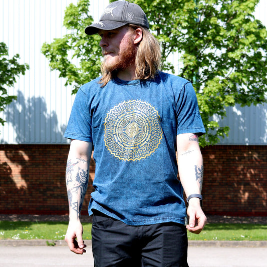 Nomad Sari Stonewashed Cotton T-Shirt - Mandala - Blue