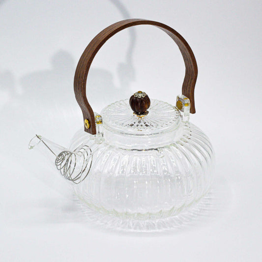 Üveg Teafőző kanna - Átlátszó bordázott gyöngyház - 850ml