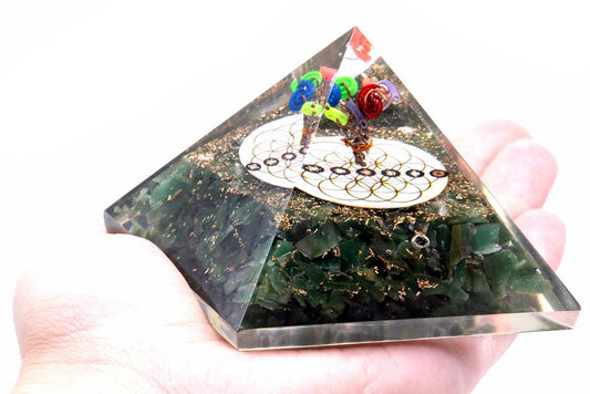 Orgonit Piramis - Zöld Aventurin és Élet Virága - 70 mm